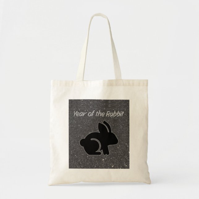 Year of the Rabbit Black Glitter Design Tote Bag (Front)