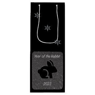 Year of the Rabbit Black Glitter Design Wine Gift Bag