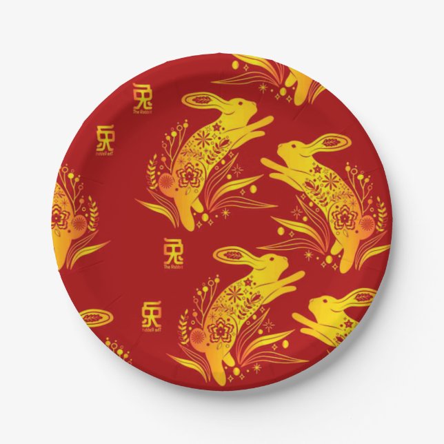 Year of the Rabbit Chinese New Year Zodiac  Paper Plate (Front)