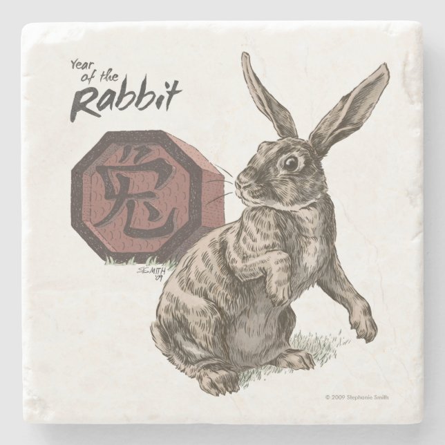 Year of the Rabbit Chinese Zodiac Animal Art Stone Coaster (Front)
