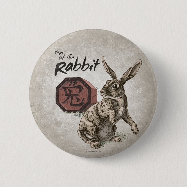 Year of the Rabbit Chinese Zodiac Art 6 Cm Round Badge (Front)