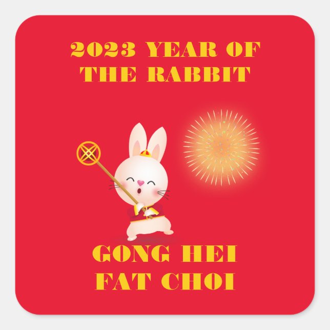 YEAR OF THE RABBIT HAPPY NEW YEAR   SQUARE STICKER (Front)