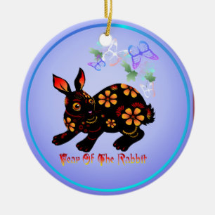 Year Of The Rabbit In Black-Ornaments Ceramic Tree Decoration