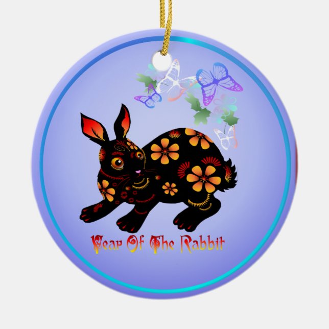 Year Of The Rabbit In Black-Ornaments Ceramic Tree Decoration (Front)