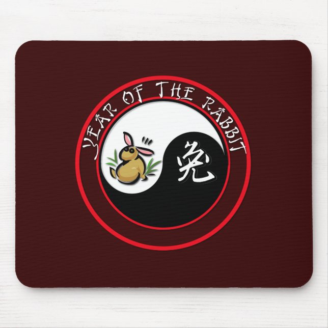 Year of the Rabbit - yinyang (white text) Mouse Mat (Front)