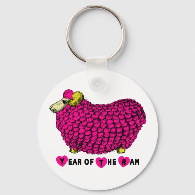 Year of the Ram Sheep or Goat Pink Keychain (Front)