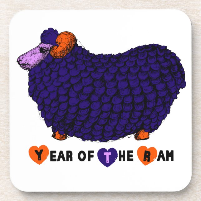 Year of the Ram Sheep or Goat Purple  Cork Coaster (Front)