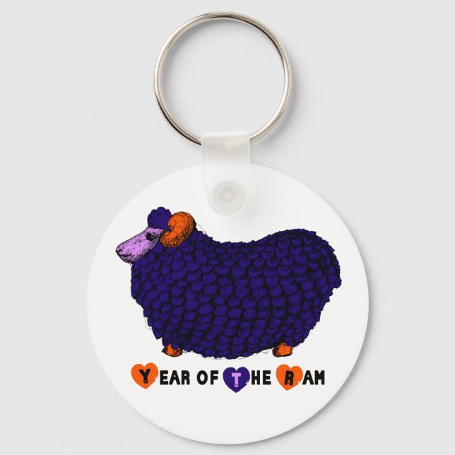 Year of the Ram Sheep or Goat Purple Keychain (Front)