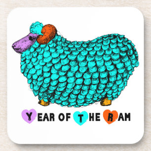 Year of the Ram Sheep or Goat Turquoise Coaster