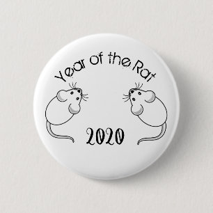 Year of the Rat 2020 Mouse with Text 6 Cm Round Badge