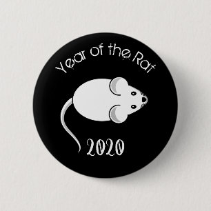 Year of the Rat 2020 Mouse with Text 6 Cm Round Badge