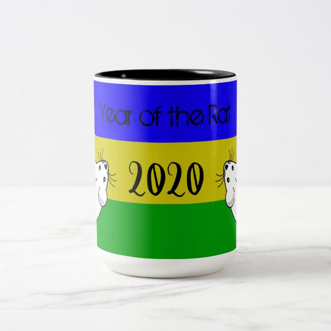 Year of the Rat 2020 Mouse with Text Two-Tone Coffee Mug (Center)