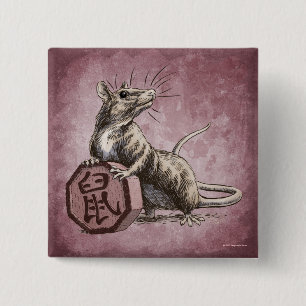 Year of the Rat Chinese Zodiac Art 15 Cm Square Badge