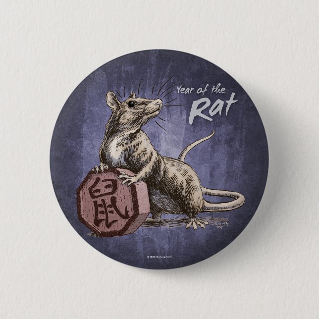 Year of the Rat Chinese Zodiac Art 6 Cm Round Badge (Front)