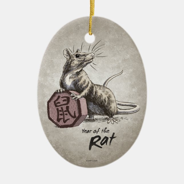 Year of the Rat Chinese Zodiac Art Ceramic Tree Decoration (Front)