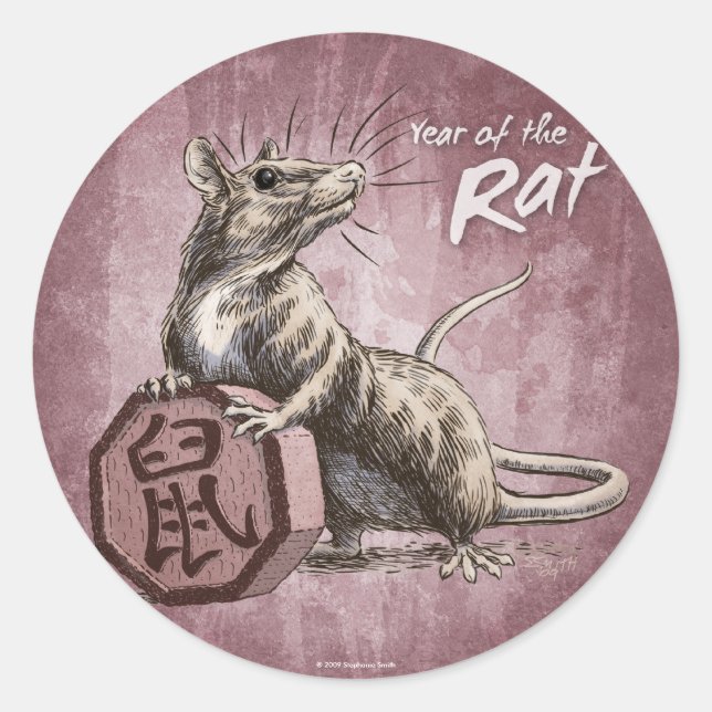 Year of the Rat Chinese Zodiac Art Classic Round Sticker (Front)