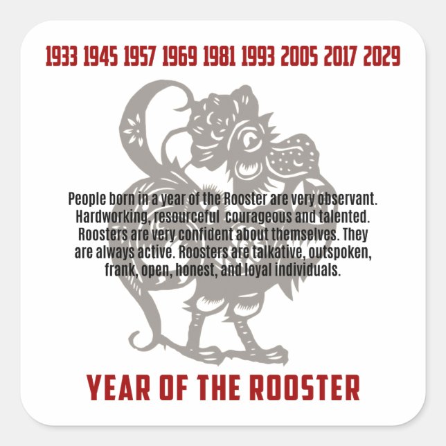 Year of The Rooster Traits Square Sticker (Front)