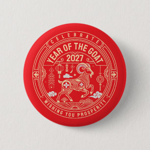 Year of the Sheep 2027 / Year of the Goat 2027 6 Cm Round Badge