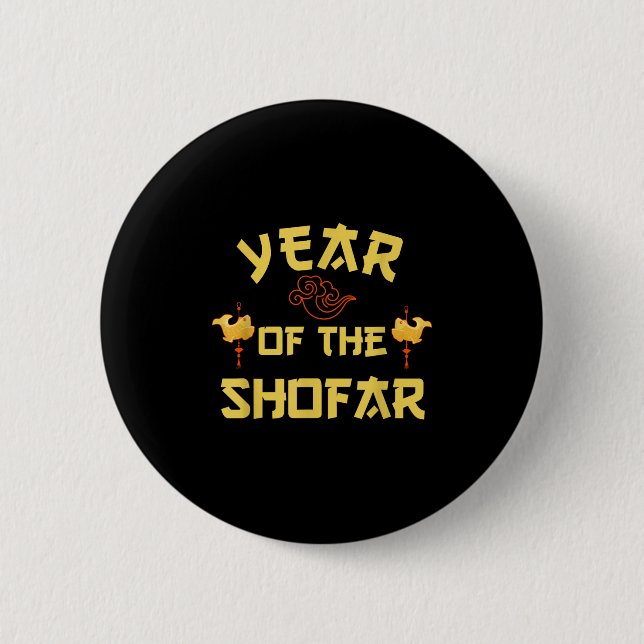 Year Of The Shofar Funny Chinese Jewish New Year H 6 Cm Round Badge (Front)