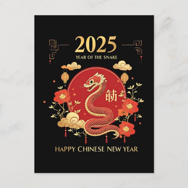 Year Of The Snake 2025 Lunar New Year Chinese New  Holiday Postcard (Front)