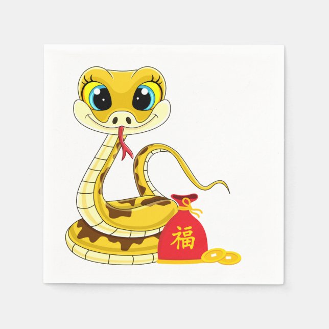 Year of the Snake Cartoon Red Sack Napkins (Front)