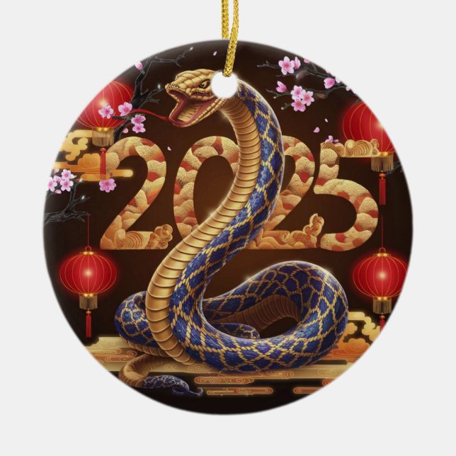 Year of the Snake chinese new year Ceramic Tree Decoration (Front)