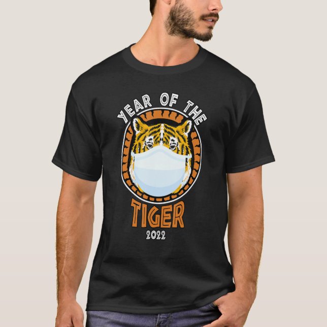 Year Of The Tiger 2022 Tiger Wearing Face Mask Fun T-Shirt (Front)