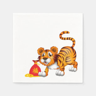 Year of the Tiger Cartoon Red Sack Napkin