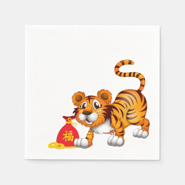 Year of the Tiger Cartoon Red Sack Napkin (Front)