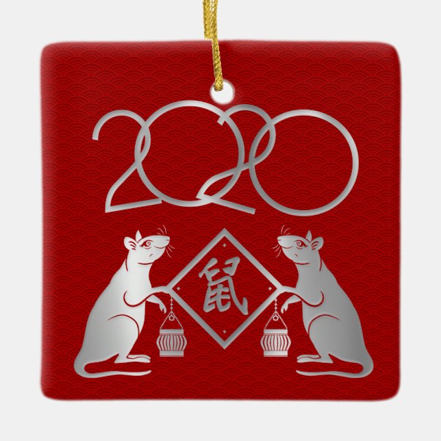 Year of the White Metal Rat 2020 Ceramic Ornament (Front)
