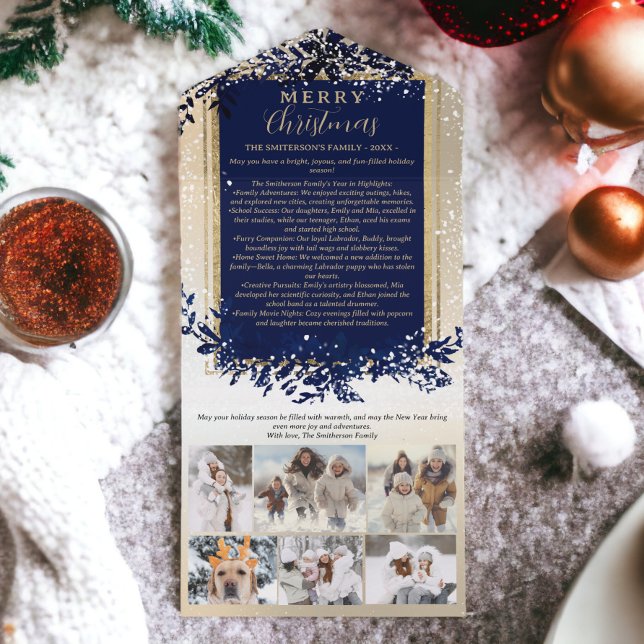 Year review gold navy Merry Christmas 6 photos All In One Invitation (Year review gold navy Merry Christmas 6 photos All In One Invitation)