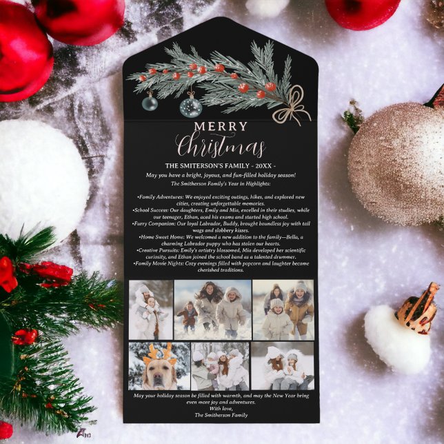 Year review pine red Merry Christmas 6 photos All In One Invitation (Year review pine red Merry Christmas 6 photos All In One Invitation on black)