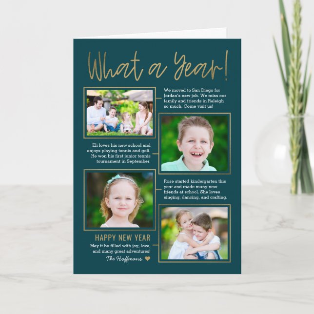 Year Summary Editable Colour New Year Photo Card (Front)