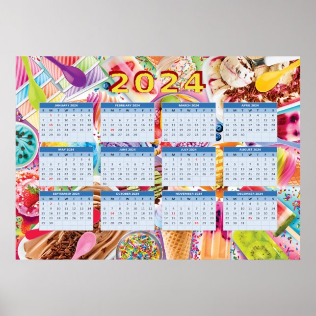 Year summer calendar 2024 poster (Front)