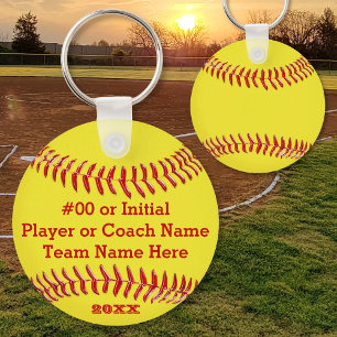 YEAR, Team Name, Text BULK Softball Gifts Key Ring
