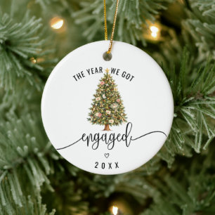Year We Got Engaged Photo Keepsake Double Sided Ceramic Tree Decoration