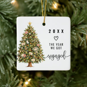 Year We Got Engaged w Photo Keepsake Double Sided Ceramic Ornament