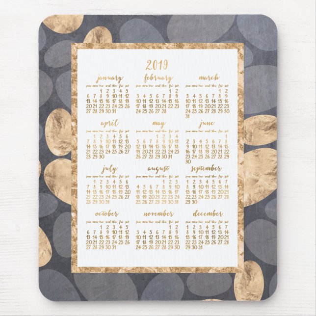 Yearly Calendar 2019 Mouse Gold Foil Dark Grey Mouse Mat (Front)