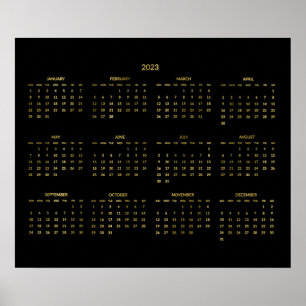 Yearly Calendar 2023 Faux Gold And Black Poster