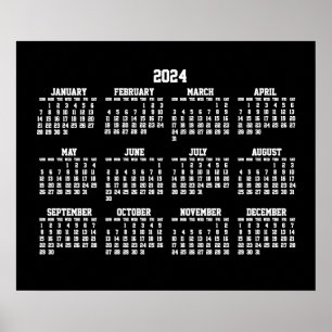 Yearly Calendar 2024 Poster Black