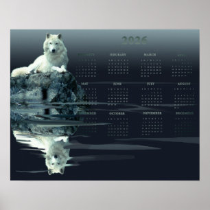 Yearly Calendar Poster White Wolf, Value Poster