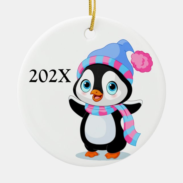 Yearly Christmas Penguin  Ceramic Tree Decoration (Front)