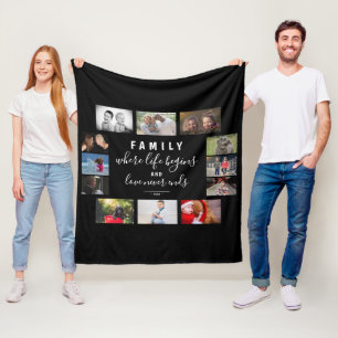 Yearly Family Keepsake Saying 12 Photo Collage Fleece Blanket