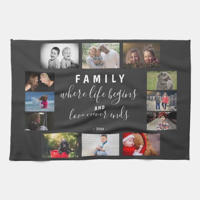Yearly Family Keepsake Saying 12 Photo Collage Tea Towel (Horizontal)