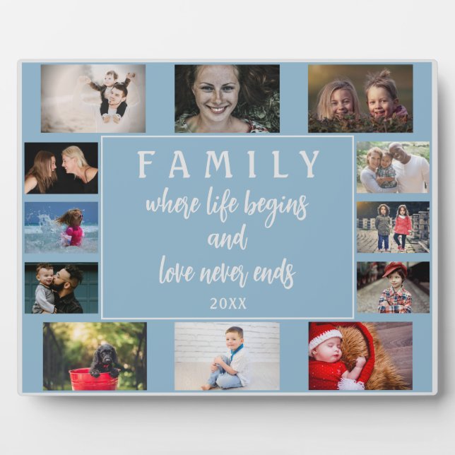 Yearly Family Saying Blue Keepsake Photo Collage Plaque (Front)