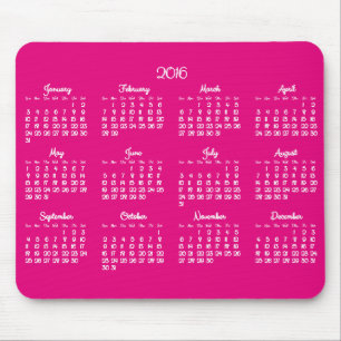 Yearly Pink 2016 Calendar Mouse Pads
