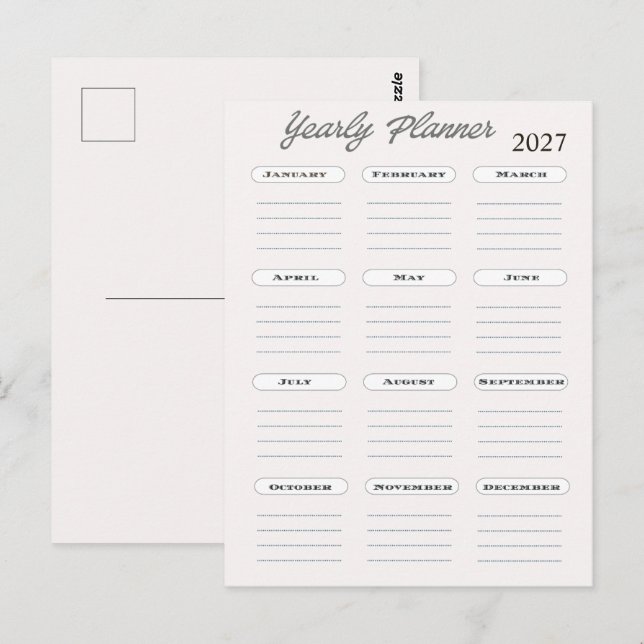 Yearly Planner Calendar  Postcard (Front/Back)