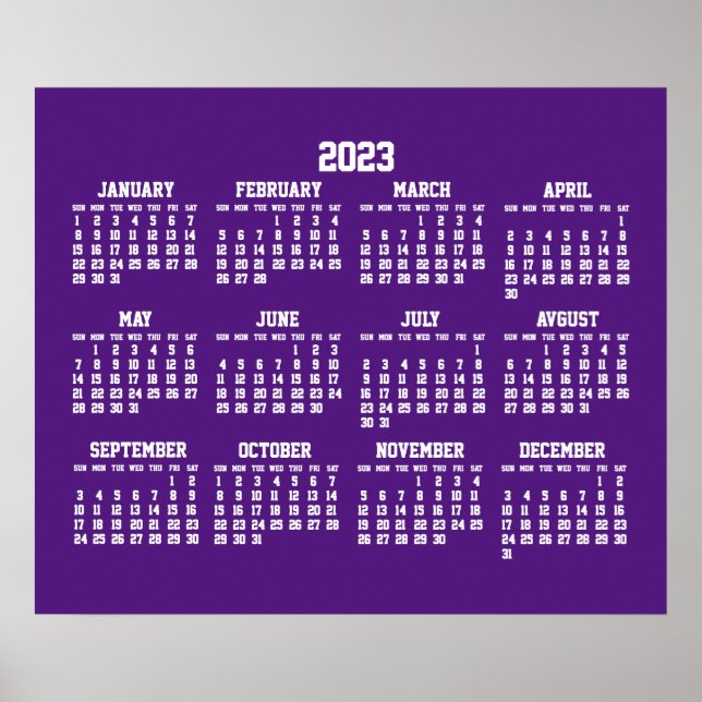 Yearly Purple Calendar 2023 Poster (Front)
