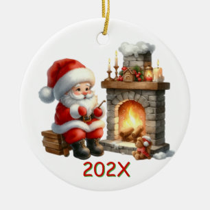Yearly Santa By The Fire Ceramic Tree Decoration