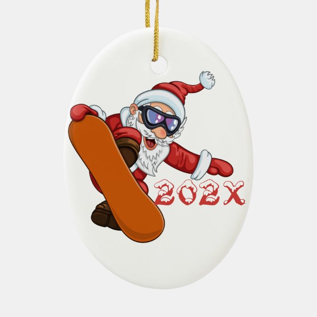 Yearly Santa Snowboarder Ceramic Ornament (Back)